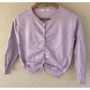 WoolOvers Lilac Cropped Silk Blend Cardigan Women’s Small Soft Minimal Preppy